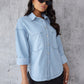 Collared Neck Button Up Long Sleeve Denim Shirt