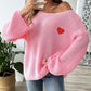 Heart Boat Neck Dropped Shoulder Sweater