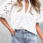 Women Embroidered Hollow-out Puff Sleeve Blous