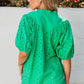 Women Embroidered Hollow-out Puff Sleeve Blous