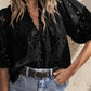 Women Embroidered Hollow-out Puff Sleeve Blous