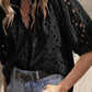 Women Embroidered Hollow-out Puff Sleeve Blous