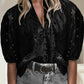 Women Embroidered Hollow-out Puff Sleeve Blous