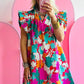 Women Tie Split Neck Flutter Sleeve Mini Dress