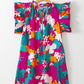 Women Tie Split Neck Flutter Sleeve Mini Dress