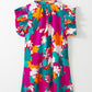Women Tie Split Neck Flutter Sleeve Mini Dress
