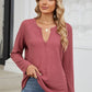 Waffle-Knit Notched Long Sleeve T-Shirt