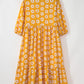 Floral Collared Neck Three-Quarter Sleeve Dress
