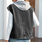 Drawstring Button Up Sleeveless Denim Jacket