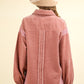 VERY J Mixed Media Button Down Raw Hem Shacket