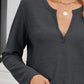 Waffle-Knit Notched Long Sleeve T-Shirt