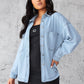 Collared Neck Button Up Long Sleeve Denim Shirt