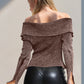 Double Take Ribbed Off-Shoulder Zip Up Long Sleeve Cardigan