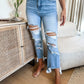 Distressed Raw Hem Jeans with Pockets