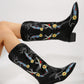 Embroidered Point Toe Block Heel Boots