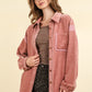 VERY J Mixed Media Button Down Raw Hem Shacket