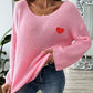 Heart Boat Neck Dropped Shoulder Sweater