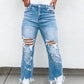Distressed Raw Hem Jeans with Pockets