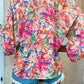 Printed Notched Long Sleeve Blouse