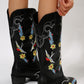 Embroidered Point Toe Block Heel Boots
