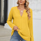 Waffle-Knit Notched Long Sleeve T-Shirt