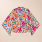 Printed Notched Long Sleeve Blouse