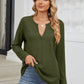Waffle-Knit Notched Long Sleeve T-Shirt