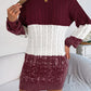 Cable-Knit Round Neck Color Block Sweater Dress
