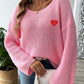 Heart Boat Neck Dropped Shoulder Sweater