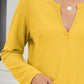 Waffle-Knit Notched Long Sleeve T-Shirt