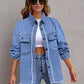 Pocketed Collared Neck Long Sleeve Denim Shirt