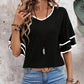 Contrast Trim V-Neck Half Sleeve Blouse
