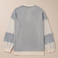 Color Block Collared Neck Long Sleeve Top