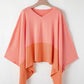 Contrast V-Neck Batwing Sleeve Blouse