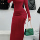 Drawstring Textured Long Sleeve Wrap Dress