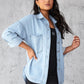 Collared Neck Button Up Long Sleeve Denim Shirt