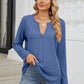 Waffle-Knit Notched Long Sleeve T-Shirt
