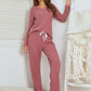 Notched Long Sleeve Top and Pants Set
