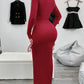 Drawstring Textured Long Sleeve Wrap Dress