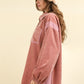 VERY J Mixed Media Button Down Raw Hem Shacket
