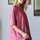 HOPELY Bow Print Waffle Side Slit T-Shirt