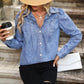 Button Up Collared Neck Long Sleeve Denim Top
