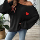Heart Boat Neck Dropped Shoulder Sweater