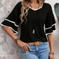 Contrast Trim V-Neck Half Sleeve Blouse