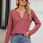 Waffle-Knit Notched Long Sleeve T-Shirt