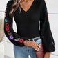 V-Neck Crochet Long Sleeve Top