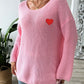 Heart Boat Neck Dropped Shoulder Sweater