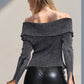Double Take Ribbed Off-Shoulder Zip Up Long Sleeve Cardigan