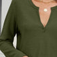 Waffle-Knit Notched Long Sleeve T-Shirt