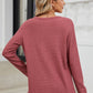 Waffle-Knit Notched Long Sleeve T-Shirt